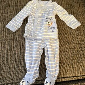 Carter's Blue and White Striped Footie with Dog Design